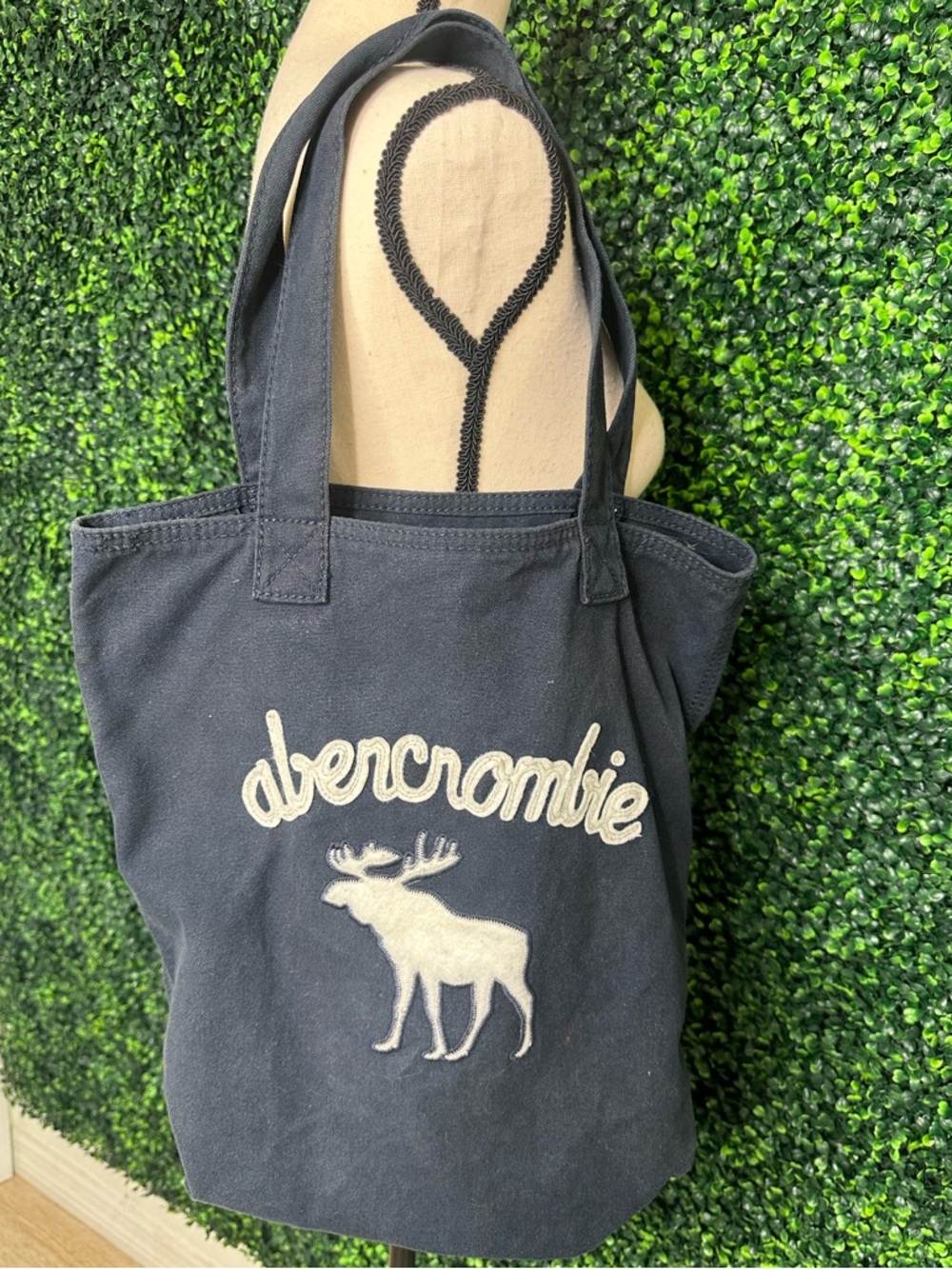 Vintage Abercrombie Kids Navy Canvas Tote Bag Moose Logo Y2K Preppy